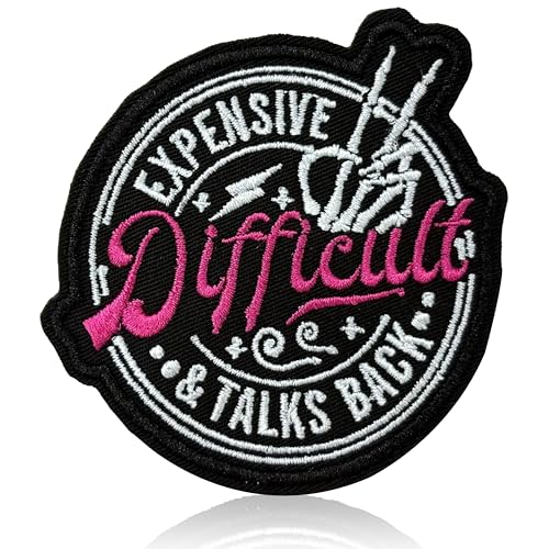 Expensive Difficult and Talks Back Patch Funny Skeleton Sarcastic Embroidered Patches for Backpack, Hat, Jackets, Iron On Sew On, Uniform DIY Embroidery PVC Patches Gift Accessories for Him Her 3 Inch