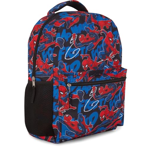 Marvel Comics Spiderman School Backpack - Avengers, Spiderman, Captain America, Hulk - Officially Licensed Bookbag for Kids Boys Girls and Adults - Laptop and Lunchbox Compatible (Black Spiderman)