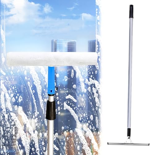 Kit de limpieza de ventanas, herramienta de escobilla de poste extra largo para lavado interior y exterior de ventanas de coche, juego profesional de limpiador de cristales
