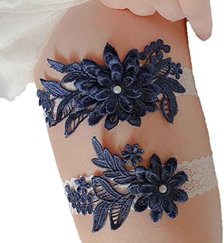 Campsis Lace Garters for Bride Wedding Garter Belts Blue Garters set Stretchy Lace Leg Rings Party Prom Costome Cosplay for Women(Pack of 2)