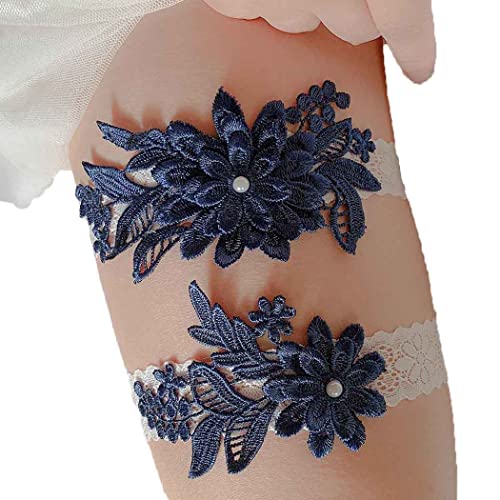 Campsis Lace Garters For Bride Wedding Garter Belts Blue Garters Set Stretchy Lace Leg Rings Party Prom Costome Cosplay For Women(Pack Of 2) #TOP13