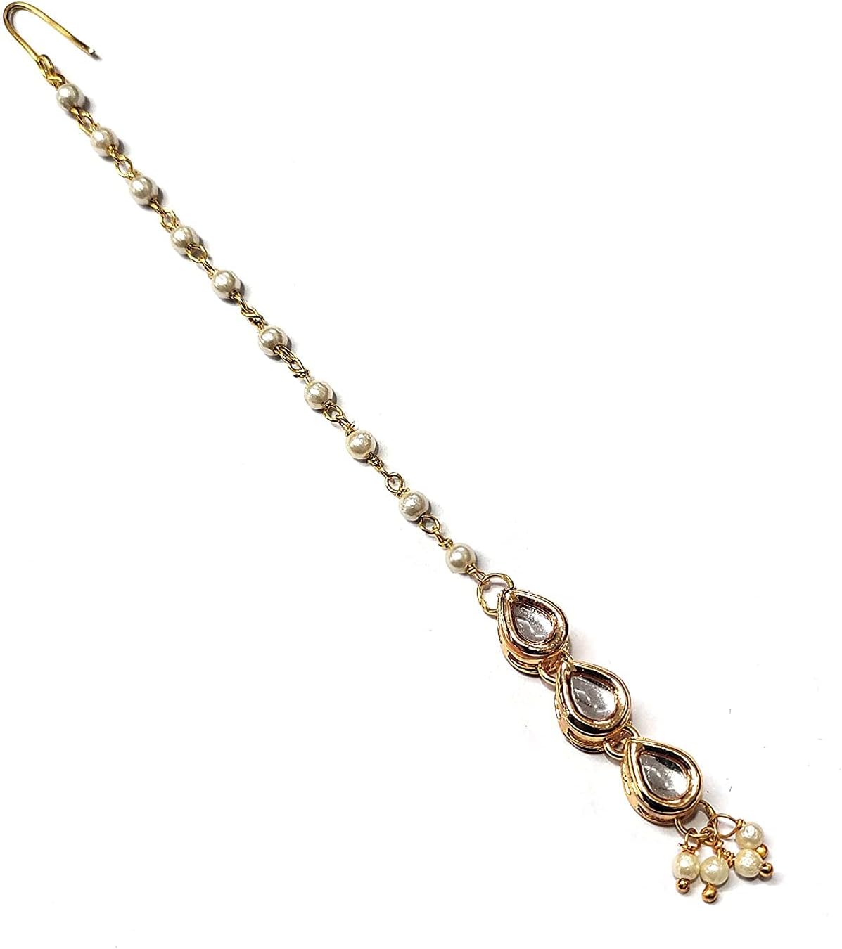 FastcraftTraditional Gold Plated Green Beads Kundan Maang-Tikka for Women