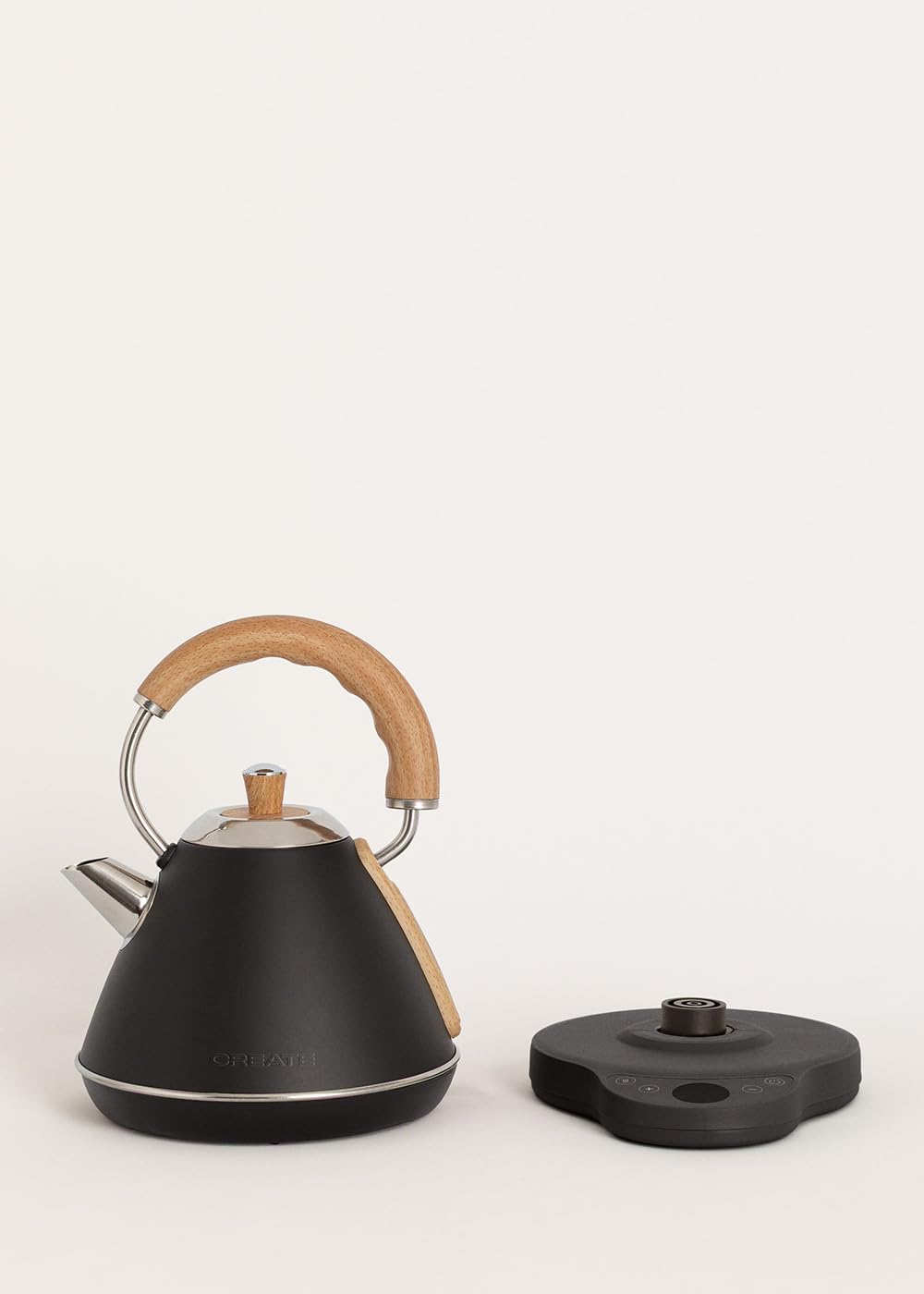 CREATE/KETTLE RETRO PRO/Bouilloire électrique 1 L avec contrôle de température noir/Système d’arrêt automatique, ébullition rapide, base antidérapante, panneau transparent, 1200W