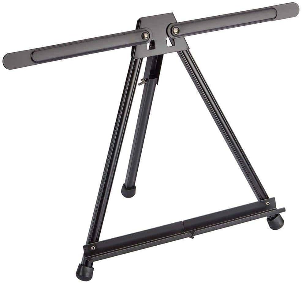 KINGART Adjustable Black Aluminum Table Top Display Easel with Extension Arm Wings -15" to 21" High - Portable Artist Tripod Folding Frame Stand - Holds Canvas, Paintings, Books, Photos, Signs