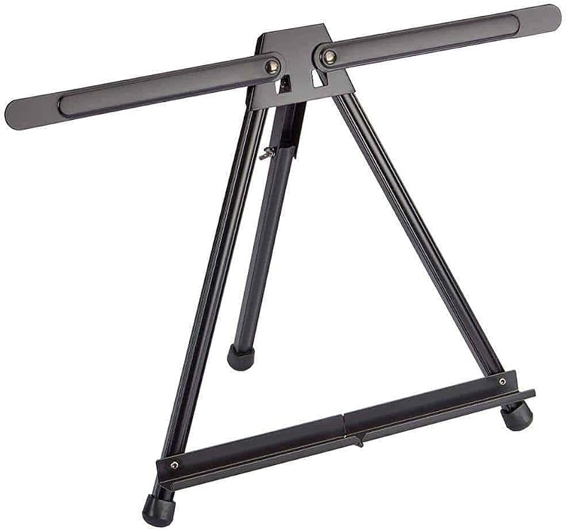KINGART Adjustable Black Aluminum Table Top Display Easel with Extension Arm Wings -15" to 21" High - Portable Artist Tripod Folding Frame Stand - Holds Canvas, Paintings, Books, Photos, Signs