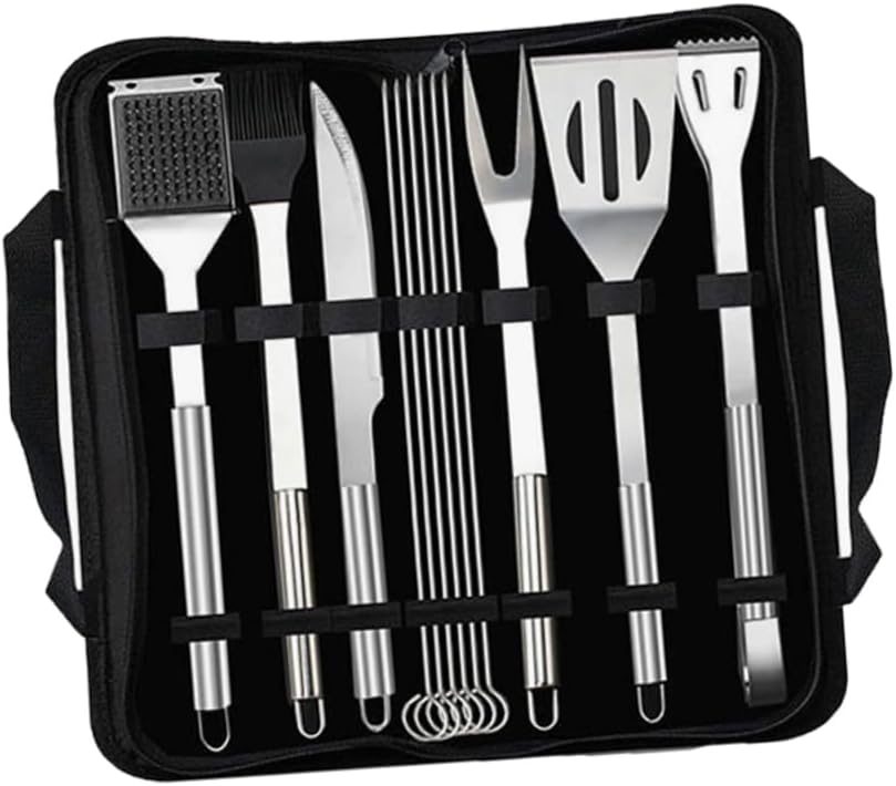 12-Piece Stainless Steel BBQ Tools Set with Bag Grill Accessories for Camping and Picnic Includes Spatula Brush Cutter and Tongs Sturdy Barbecue Utensil Kit