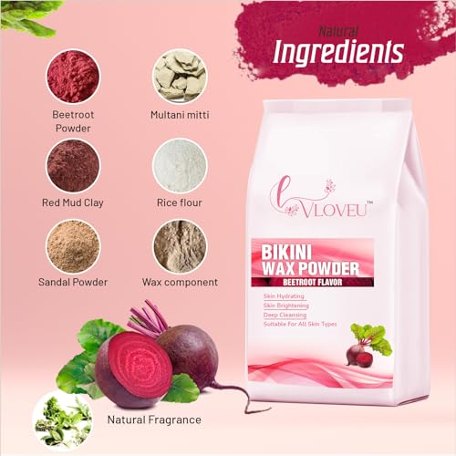 Image of VLOVEU - Bikini Wax Powder For Women - 5 Minutes Painless Herbal Wax Powder|Easy To Use At Home, No Chemicals - No Irritation, Bikini Wax For Women And Girls (120G) (Beetroot, Pack Of 1),