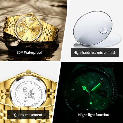 Image of OLEVS Mens Watches Luxury Diamond Calendar Stainless Steel Male Watches Business Dress Waterproof Luminous Fashion Watch for Men