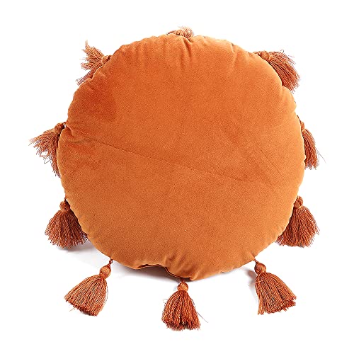 INTRECCI Cuscino Rotondo in Velluto per Divano Letto, Cuscino Sunshine Frange Arredo Decorativo Zucca Tondo Tinta Unita (Rust)