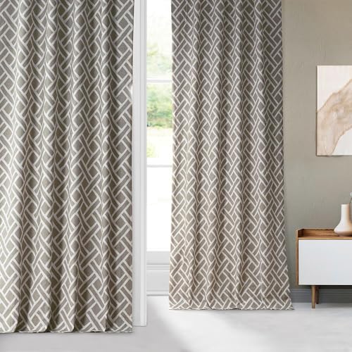 Image of HPD Half Price Drapes Modern Geometric Printed Curtains 96 Inches Long Luxury Cotton Curtains (1 Panel) Room Darkening Curtains for Bedroom & Living Room, 50W x 96L, Crosshatch Geometrical Taupe