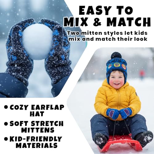 Image of Nickelodeon Boys Paw Patrol Winter Hat, 2 Pair Gloves or Mittens (Toddler /Little Boys)