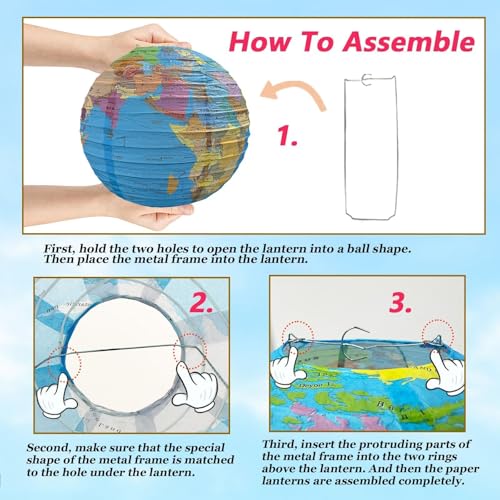 Image of 10 Pack 12 Inch Globe Paper Lanterns for Ceiling Hanging, Large Earth Lantern Around The World Map Decorations