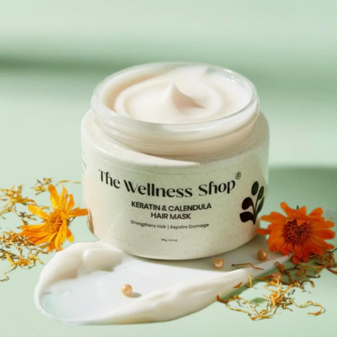 The Wellness Shop Keratin, Calendula & Argan Oil Hair Mask (175g), Reduces Frizz & Strengthening and Damage Repair Treatment, Professional Care, Salon-Like Smooth Hair-image-41