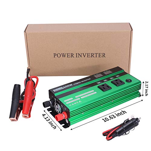 Power Car Inverter 600W DC 12V to AC 110V Power Converter with LED Display,Cigarette Lighter,2 AC Outlets,Fast Charging USB Port Car Charger for Smart Phone,Laptop,Vehicle,Camera in Camp, Emergency