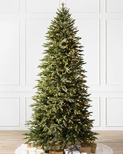 Balsam Hill 7ft Premium Prelit Artificial Christmas Tree Silverado Slim with Clear LED Lights, Easy Plug, Storage Bag, and Fluffing Gloves