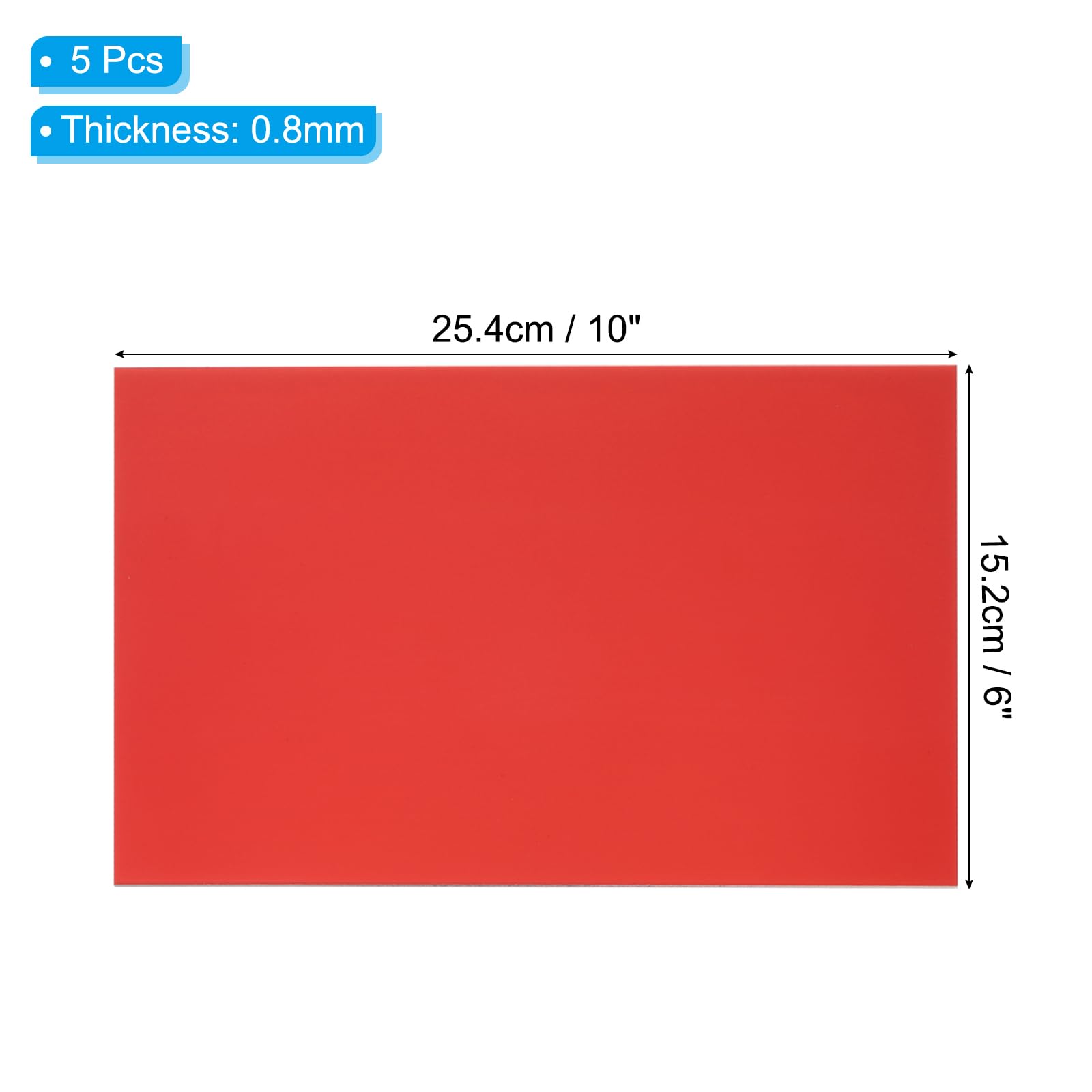 PATIKIL 6x10 Zoll Eloxierte Aluminiumblech, 5 Stück Laserplatten Gravurrohlinge 0,8MM Dünn Rechteck für Basteln DIY Haus Lasergravur, Rot