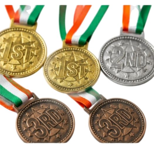 Pack of 6 Award Medals Combo (2 Gold, 2 Silver, 2 Bronze) with Neck Ribbons | Olympic Style Metal Winner Medals for Sports, School Events, Competitions, Academics (mdl4)-picture-23