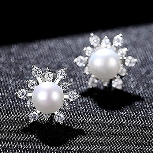 Boucles d'oreilles argent 925 et perles naturelles de culture motif fleur de soleil pour femme
