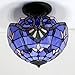 WERFACTORY Tiffany Ceiling Light Fixture Blue Purple Baroque Stained Glass Semi Flush Mount Lamp Wide 12 Inch, Height 11 Inch S003C Series