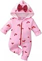 BRANDONN Kids Baby Cotton Fleece Jumpsuit Romper Onesie Sleep Suit Hooded Semi Winter Zipper (Pink & Red, 3-6 Months)