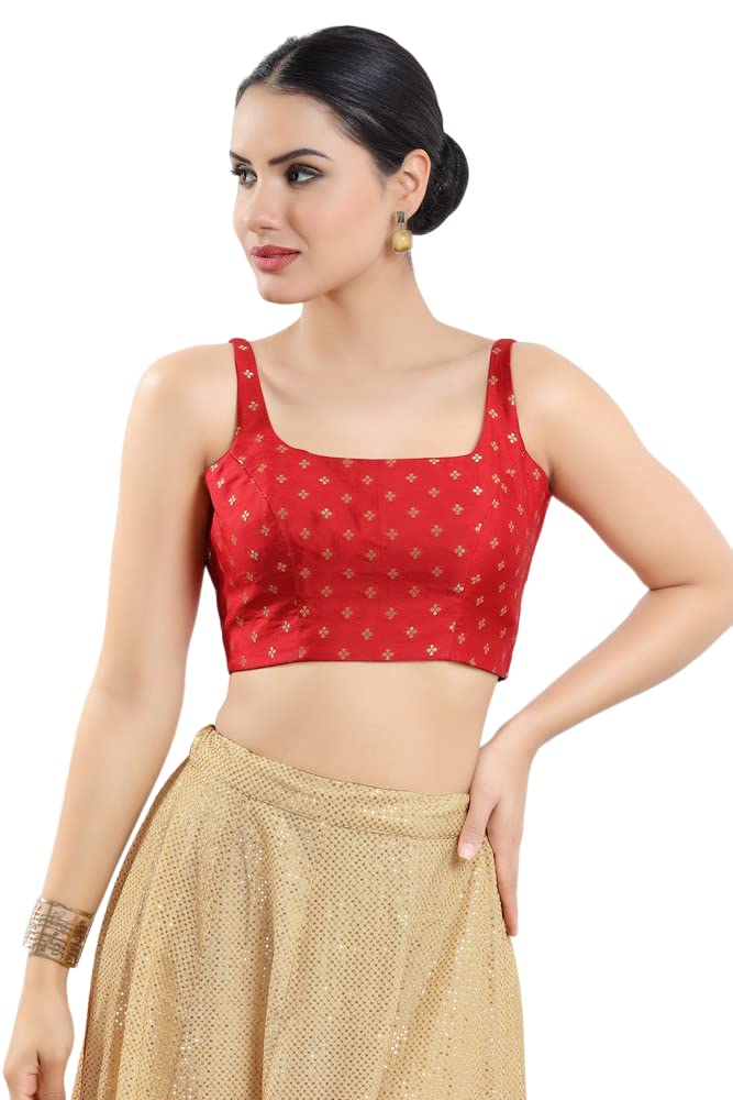 Women's Silk Padded Self Design Sleeveless Readymade Saree Blouse (X-1000NS)-image-45