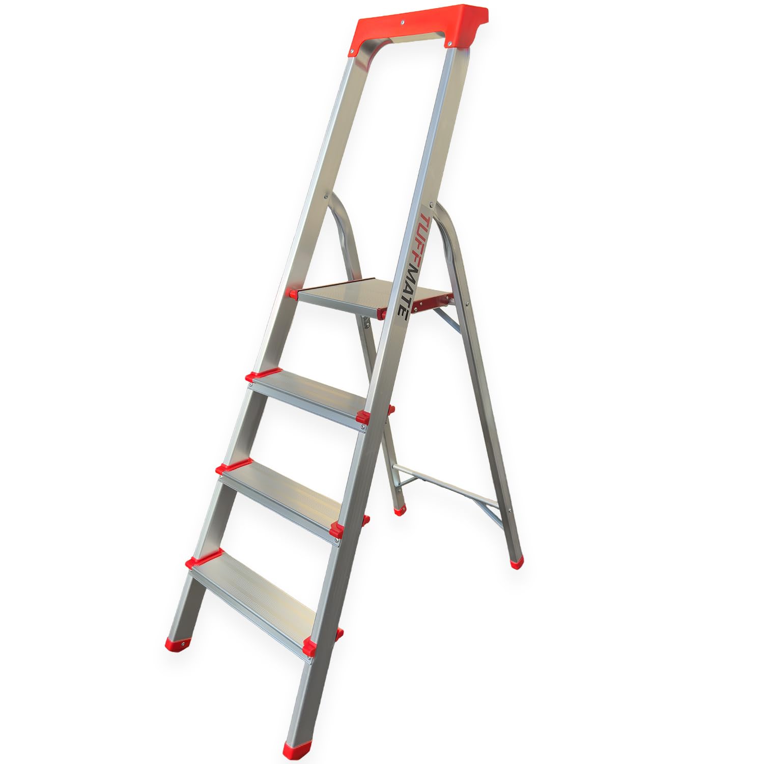 TUFFMATE Aluminium Folding 4 Step Ladder with Handy Tool Tray and Raised Grab Handle