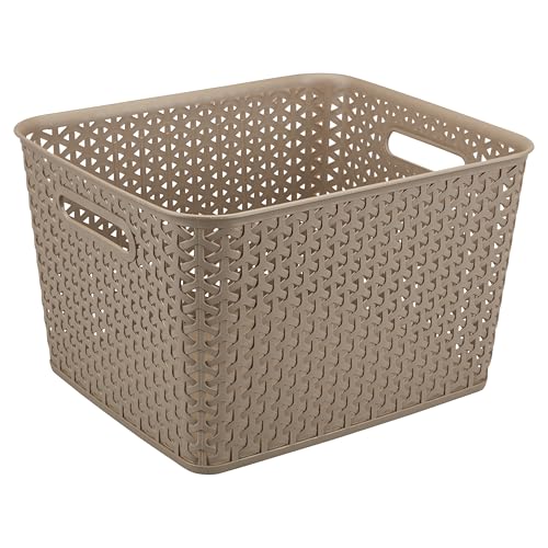 Image of KOLORR Royal Baskets 1 Large Basket with 1 Lid - LT Brown | stackable| easy to clean | strong and durable | BPA free | Multipurpose Plastic Storage Basket, Rectangular