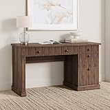 Garvee Fluted Home Office Desk Storage, 54 in Modern Executive Desk with Charging Station, Wooden Computer Writing Desk with File Cabinet & Drawers for Study Room (Brown, 54.0”L x 21.6 in D x 30.0'H)