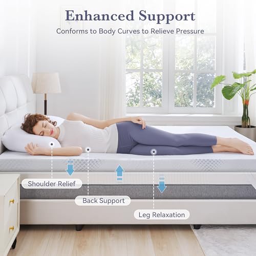 SINWEEK 3 Inch Gel Memory Foam Mattress Topper Queen Size, Mattress Pad for Body Pressure Relief, Cooling Bed Topper with Breathable Soft Cover, CertiPUR-US Certified - Thumbnail 3