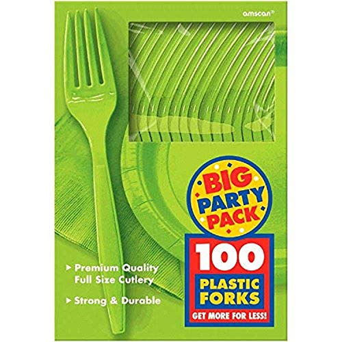 amscan Big Party Pack 100 Count Mid Weight Plastic Forks, Kiwi, 7.5