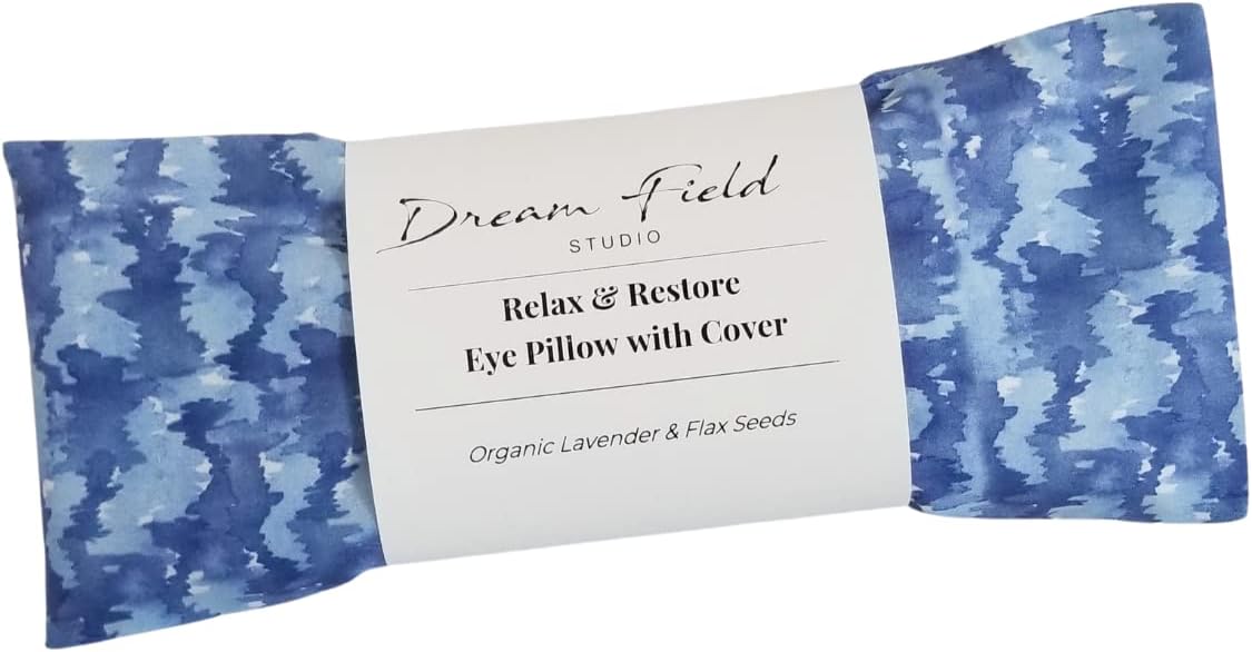 Lavender Eye Pillow with Washable Cover – Handmade Aromatherapy Eye Mask - Blue Squiggles Watercolor