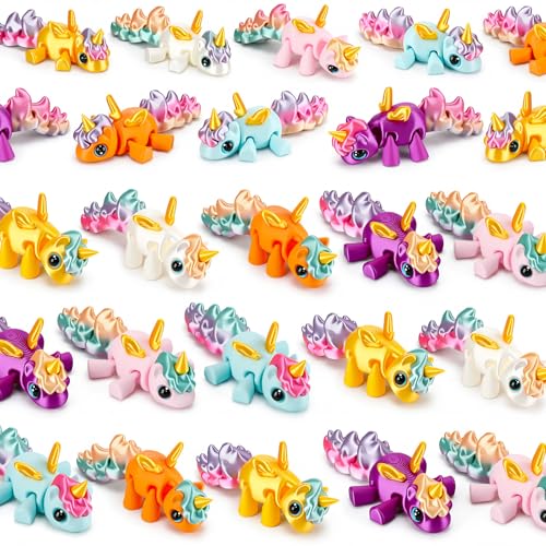 Soulchen 24 Pcs 3D Printed Unicorn Fidget Toy Gifts 3D Animal Mini Charms Figurine Flexible Cute Sensory Stress Relief Fidget Toy for Unicorn Birthday Party Gift Favors Decoration (Multicolor,Regular)