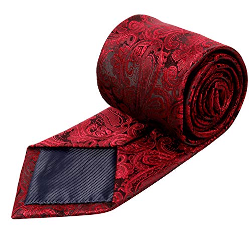 Alizeal Men's Paisley Floral Tie Handkerchief Wedding Woven Necktie Set, Wine Red #TOP7