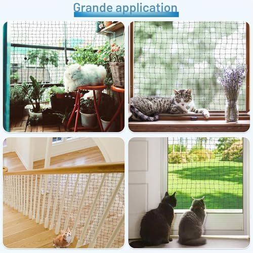 Aystkniet Filet Chat Balcon, 4 × 3M Renforcé par du Fil Métallique, Filet Balcon Résistant Aux Morsures et Aux Déchirures, Grillage pour Chats Résistant aux UV pour Intérieur et Extérieur – vue 9