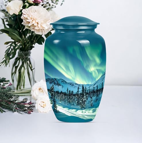 Image of Personalized Northern Lights - Decorative Urns for Ashes - Large Cremation Urns - 10 Inch - Large with Velvet Bag - Memorial Urns - Funeral Urns for Male & Female - Unique Urns - Burial Urn