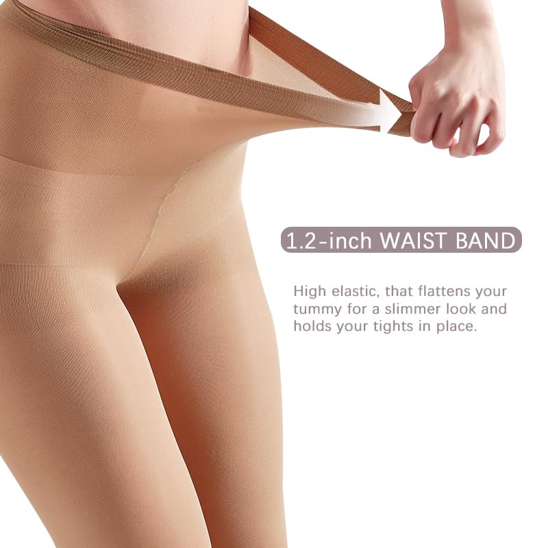 Image of Women's Tights 70D Soft Opaque Control Top High Waist Microfiber Pantyhose with Reinforced Toes