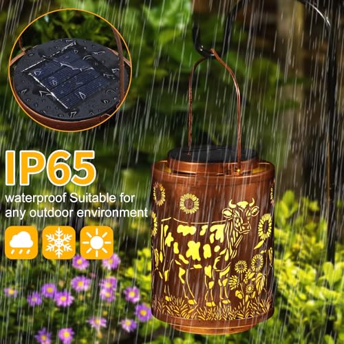 Image of Solar Lanterns Garden Decor Birthday Gifts for Women Mon Grandma Metal Hanging Solar Lights Waterproof Outdoor Decoration for Outside LED Lanterns for Yard Patio Lawn (Cow)