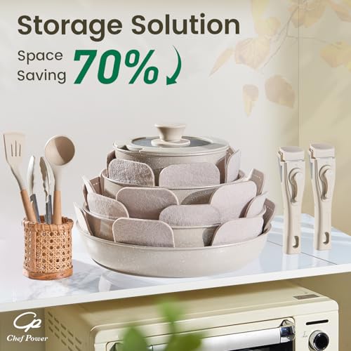 Ceramic-Nonstick-Pots-and-Pans-Set-19-Piece-with-Detachable-Handle-Induction-Dishwasher-Oven-Safe-Cookware-Set-RV-Kitchen-Set-Removable-Handle-Mocca-Taupe Ceramic Nonstick Pots and Pans Set 19 Piece with Detachable Handle Induction Dishwasher Oven Safe Cookware Set RV Kitchen Set Removable Handle Mocca Taupe