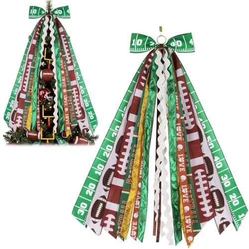 NUVCELKA Football Wreath Sash with 9 Ribbon Streamers Winter Bow for Front Door Game Day Burlap Decor Sparkle Decorations 27.5 Inch