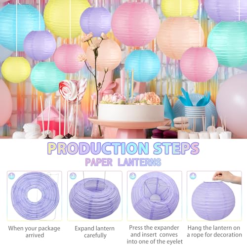 Image of 15-Pack Pastel Classroom Decor, Hanging Paper Lanterns for Parties