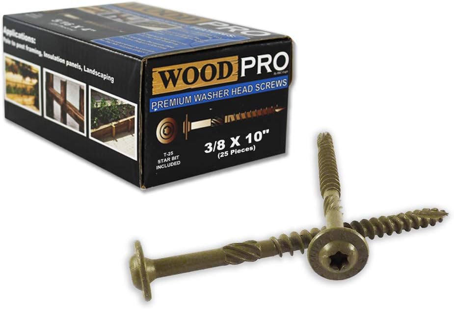 70% Off Discount WoodPro Fasteners ST38X10-25PC 3/8-Inch by 10-Inch Length Round Washer Head Exterior Wood Screws, 25-Pack