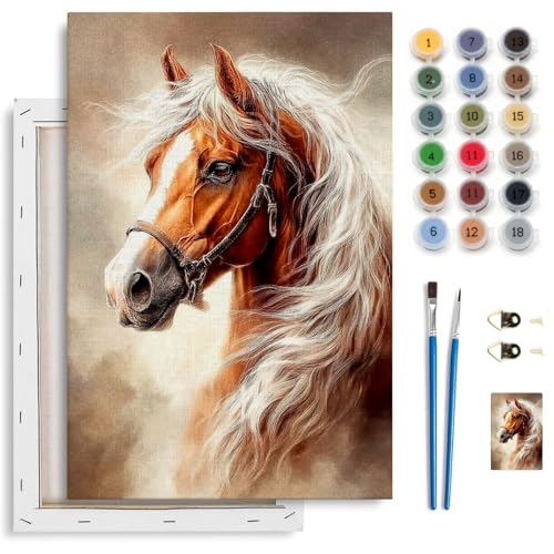 Spandrel Horse Framed Paint by Numbers Kit for Adult, Adult Paint by Number Kits on Canvas, DIY Acrylic Oil Easy Animals Painting by Numbers for Home Wall Decor, 8x12in
