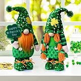 YuQi St.Patrick's Day Gnome Plush Elf Decorations-Mr and Mrs Green Buffalo Check Plaid Scandinavian