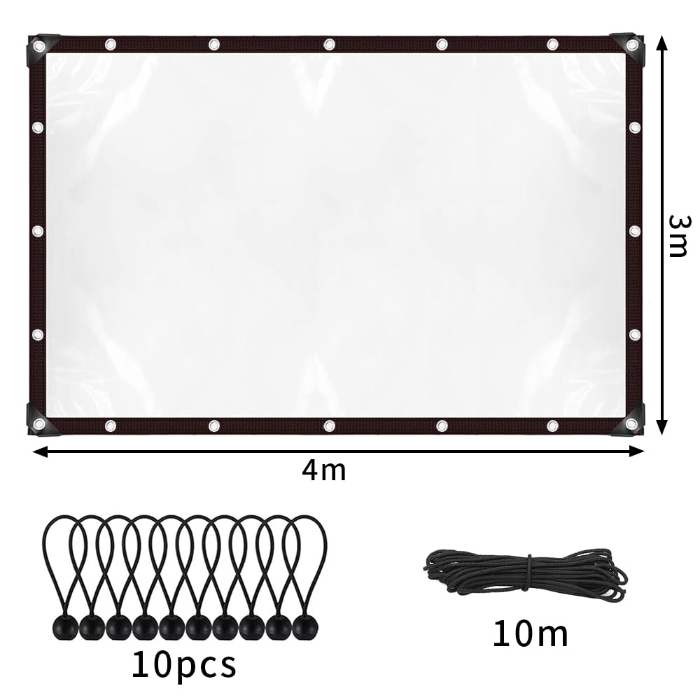 Lona Impermeable Transparente con Ojales,Plastico para Invernadero,Lona Impermeable Exterior,Lona de Plástico Transparente,PVC Resistente al Viento,para Plantas, jardín, Muebles(3MX4M)