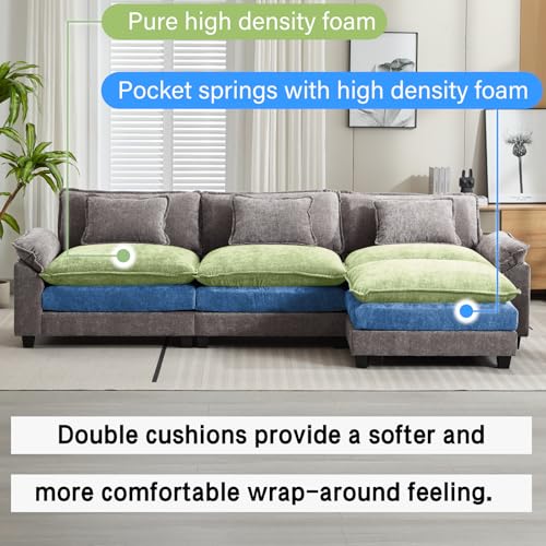 Image of Oprisen 120 inch Modular Sectional Sofa, Comfy Cloud Couch Sectional Sofa with Ottoman, Chenille Sofa Sleeper Deep Seat Sofa with Throw Pillows for Living Room (Light Gray, 120 inch- L Shape)