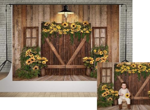 Kate Rustic Wooden Barn Door Backdrop 7x5ft Vintage Sunflower by Kate - Used condition - US$21.24