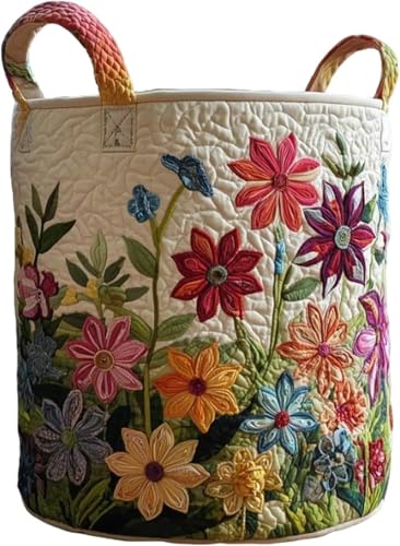 Cesto para la ropa sucia con estampado floral vint Cesta de lavandería vintage con asas, cesta almacenamiento plegable for ropa, acolchada(Color 1)