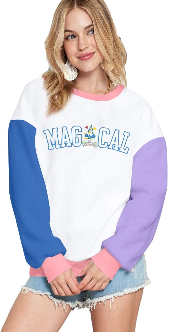 ASTANFY Magic Kingdom Sweatshirt Women Magical Castle Embroidered long Sleeve Shirt Cute Family Vacation Pullover Tops - Image 4