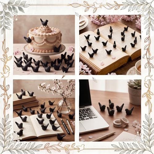 Figuritas negras de pájaros miniatura de resina, 100 pcs miniatura 6