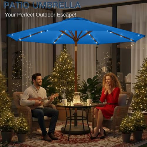 Image of 9' Solar LED Patio Umbrella with Tilt & Crank|8 Sturdy Ribs,UV Protection,Outdoor Market Table Umbrella for Deck,Lawn,Pool,Backyard(Royal blue)